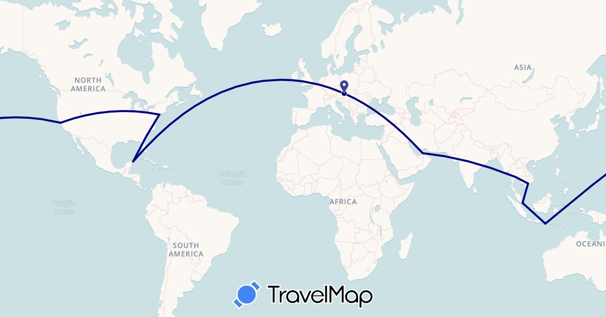 TravelMap itinerary: driving in United Arab Emirates, Austria, Indonesia, Mexico, Singapore, Thailand, United States, Vietnam (Asia, Europe, North America)